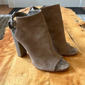 Vince Gray Suede Peep Toe Block Heels
